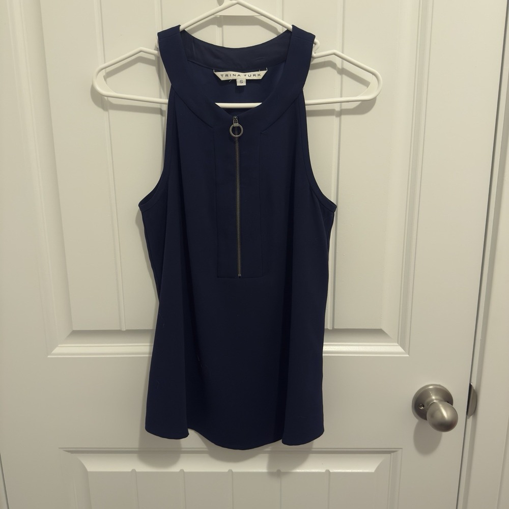 Trina Turk Women's Sleeveless Navy Blouse 1/2 Zip Size S